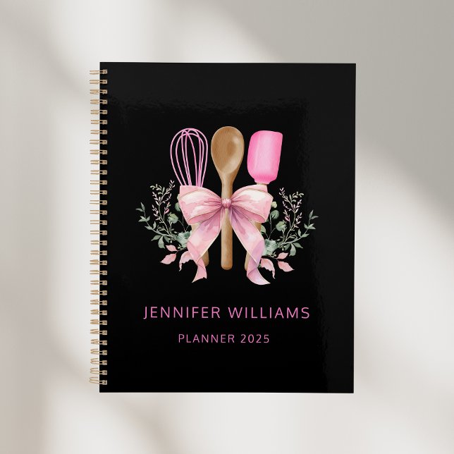 Bakery Pink Bow Utensils Modern Planner Notebook (Creator Uploaded)