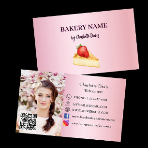 Bakery pink cake bakery pastry QR code photo Business Card