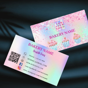Bakery pink purple cupcakes pastry QR code logo Business Card