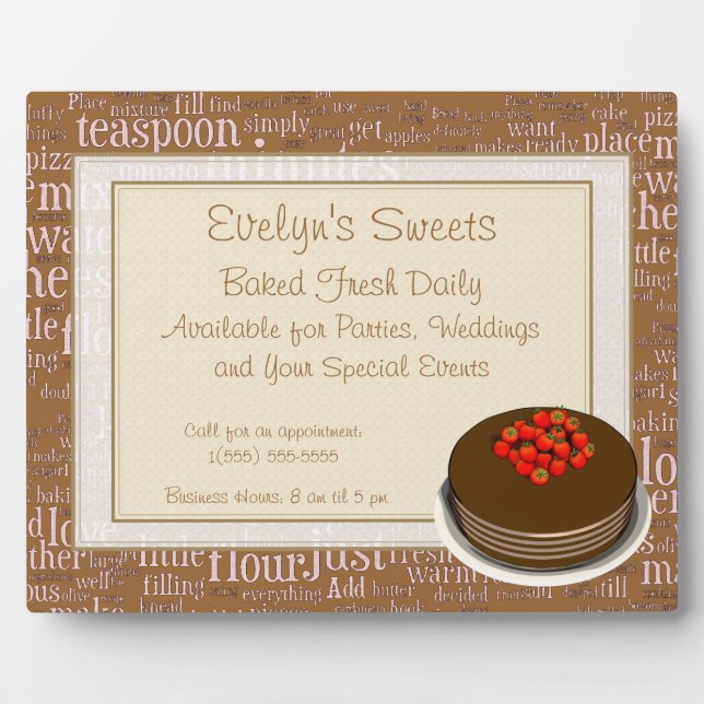 Bakery Plaque with Faux Frame and Cake Graphic (Front)