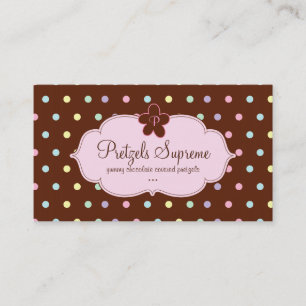 Bakery Polka Dots Chocolate Pink Floral Monogram Business Card