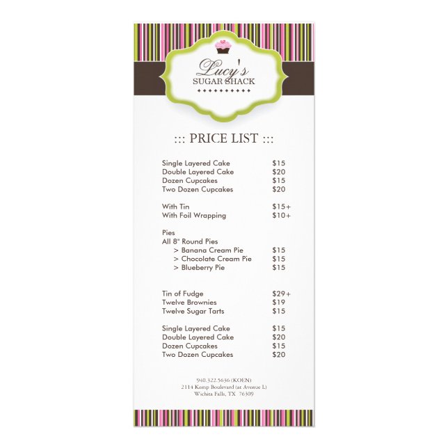 Bakery Price List Rack Card (Front)