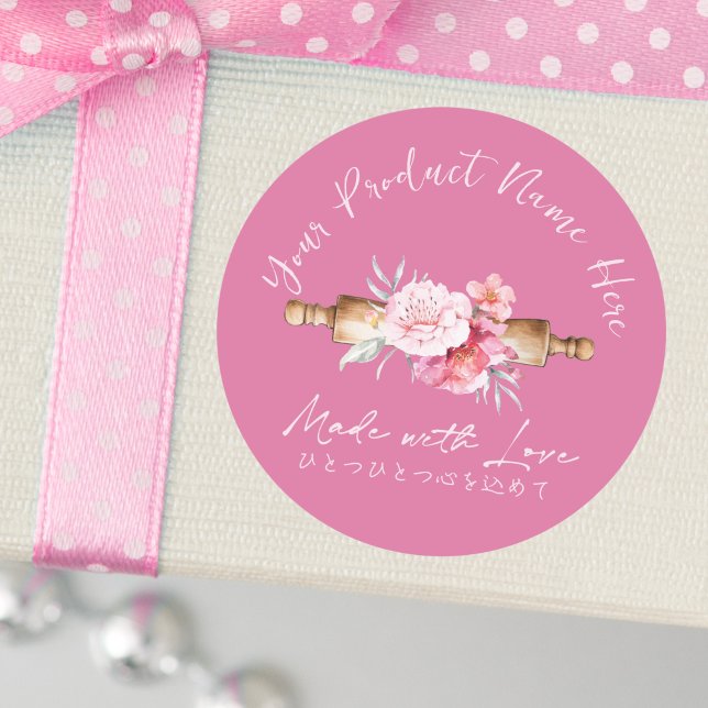 Bakery Product Label Rolling Pin Pink Floral (Creator Uploaded)