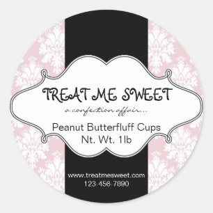 Bakery Product Labels Pink Damask Round Stickers