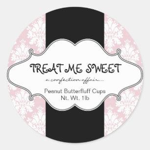Bakery Product Labels Pink Damask Round Stickers