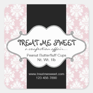 Bakery Product Labels Pink Damask Square Sticker