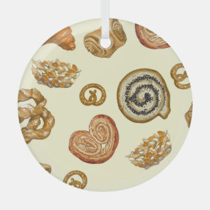 Bakery Products: Vintage Seamless Pattern. Glass Ornament