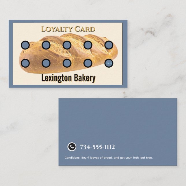 Bakery Punch Card | Pastry Loyalty Card Bread Blue (Front/Back)
