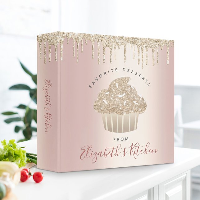 Bakery Recipe Cookbook Gold Glitter Cupcake Rose Binder (Creator Uploaded)