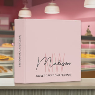 Bakery Recipe Pink Custom Monogram Logo Binder