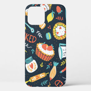Bakery retro seamless pattern with dots and floral iPhone 12 case