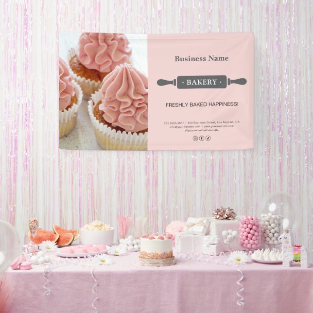 Bakery Rolling Pin Custom Photo Pink Business Banner (Party)