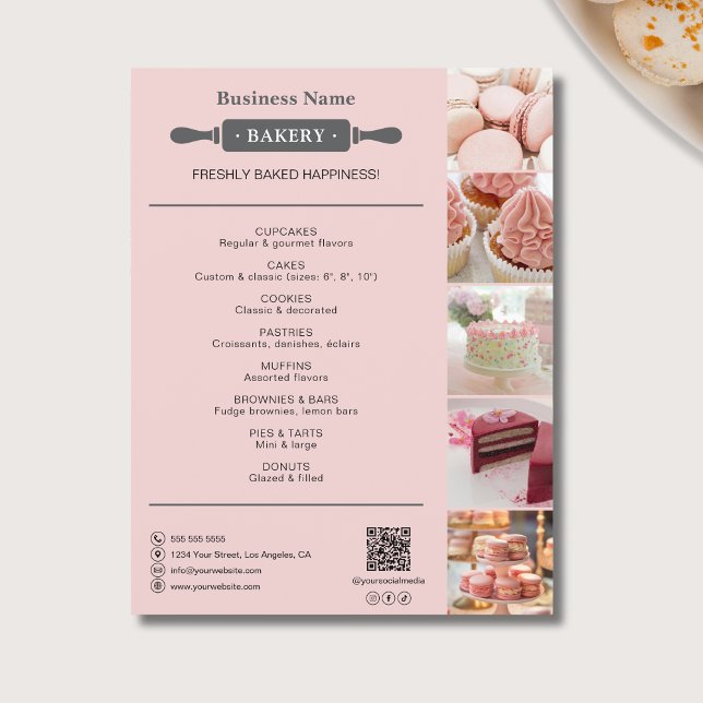 Bakery Rolling Pin Photo QR Pink  Flyer (Bakery Rolling Pin Photo QR Pink Flyer)