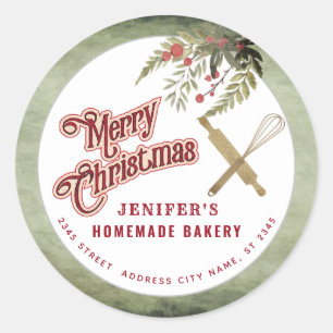 Bakery rolling pin whisk holiday packaging vintage classic round sticker