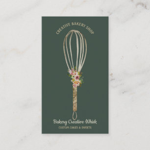 Bakery Rustic Whisk Floral sage green gold rustic Business Card