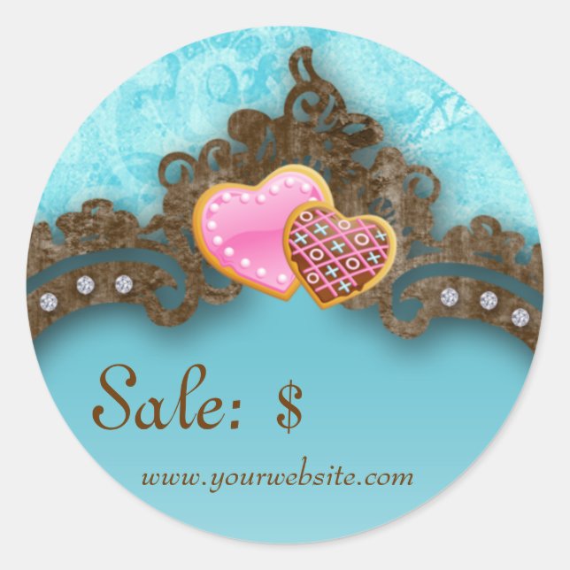 Bakery Sale Price Tag Vintage Damask Blue Cookies (Front)