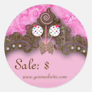 Bakery Sale Price Tag Vintage Damask Pink Cake Pop