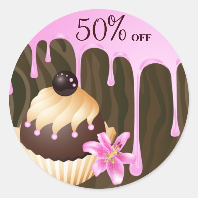 Bakery Sale Stickers Cupcake Chocolate Pink (Front)