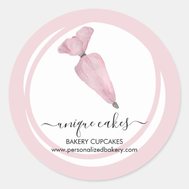 Bakery Shop Pink Circle Pastry Classic Round Sticker (Front)