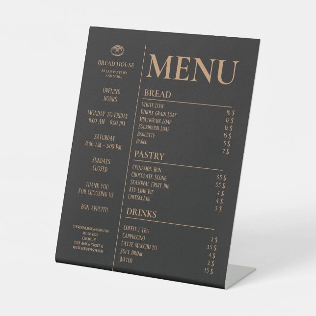 Bakery Small Caffee Table Menu Pedestal Sign (Front)