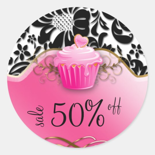 Bakery Stickers Cupcake Floral Gold Pink