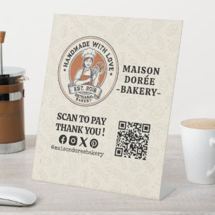 Bakery Store Pastry Cake Baker QR Code Pay Here Pedestal Sign