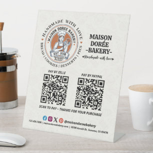 Bakery Store Pastry Cake Baker QR Code Pay Here Pedestal Sign