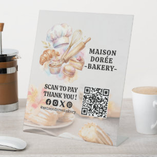 Bakery Store Pastry Cake Baker QR Code Pay Here Pedestal Sign