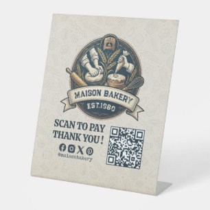 Bakery Store Pastry Cake Baker QR Code Pay Here Pedestal Sign