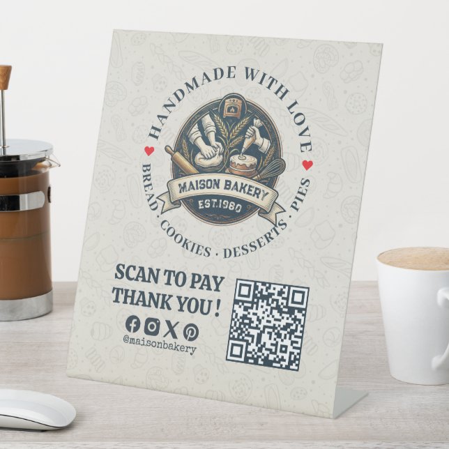 Bakery Store Pastry Cake Baker QR Code Pay Here Pedestal Sign (In SItu)