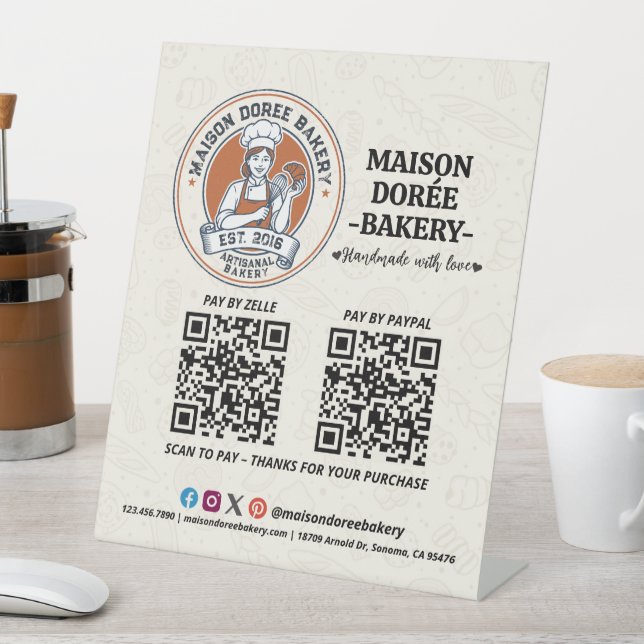 Bakery Store Pastry Cake Baker QR Code Pay Here Pedestal Sign (In SItu)