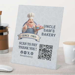 Bakery Store Pastry Cake Baker QR Code Pay Here Pedestal Sign