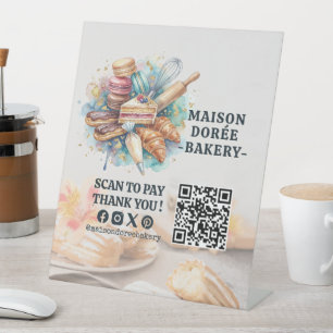 Bakery Store Pastry Cake Baker QR Code Pay Here Pedestal Sign