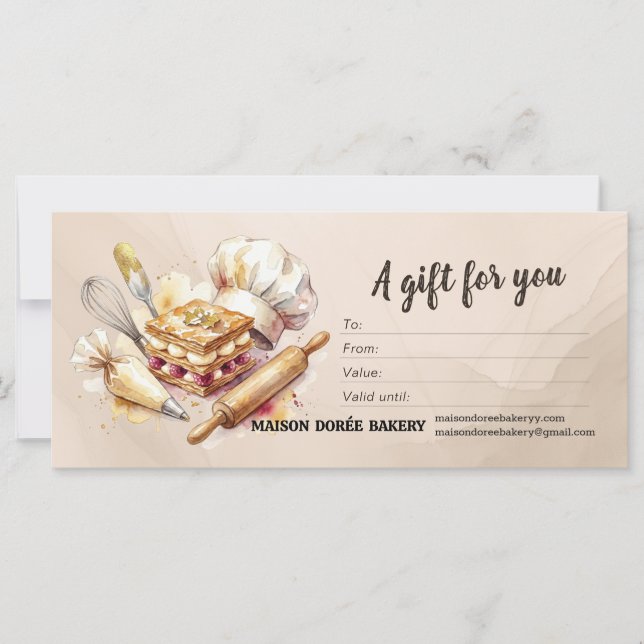 Bakery Store Pastry Chef Baker Gift Certificate (Front)