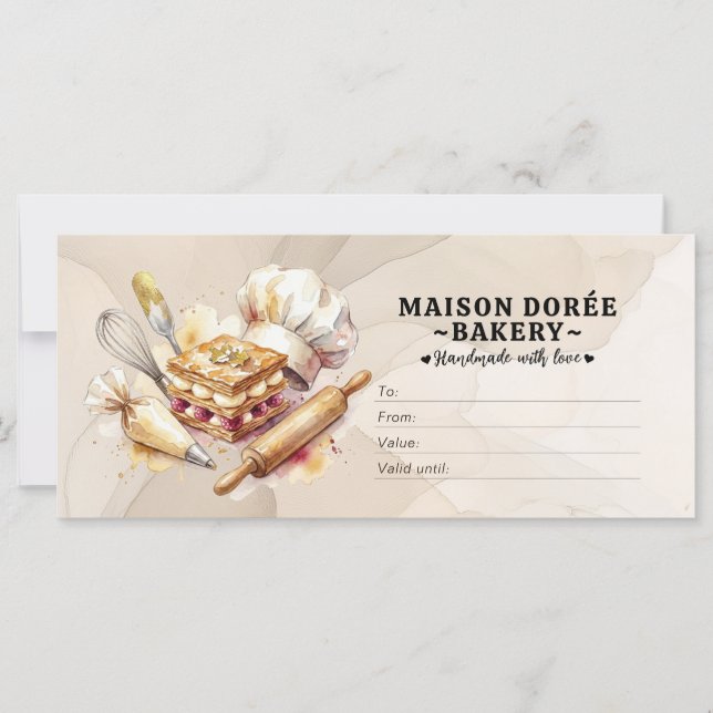 Bakery Store Pastry Chef Baker Gift Certificate (Front)