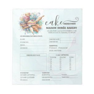 Bakery Store Pastry Chef Cake Baker Order Form Notepad