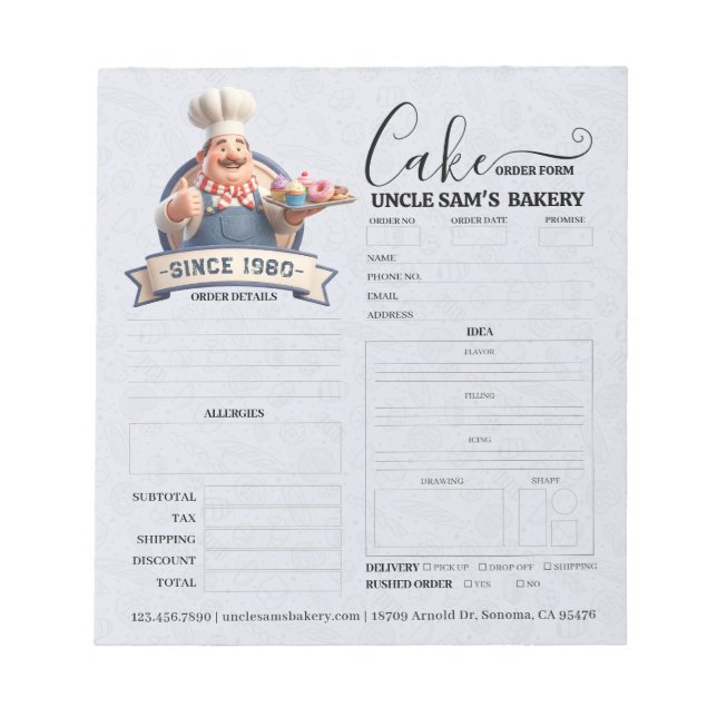 Bakery Store Pastry Chef Cake Baker Order Form Notepad (Front)