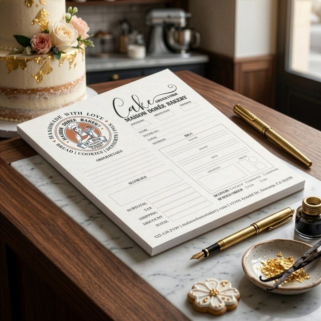 Bakery Store Pastry Chef Cake Baker Order Form Notepad (Creator Uploaded)
