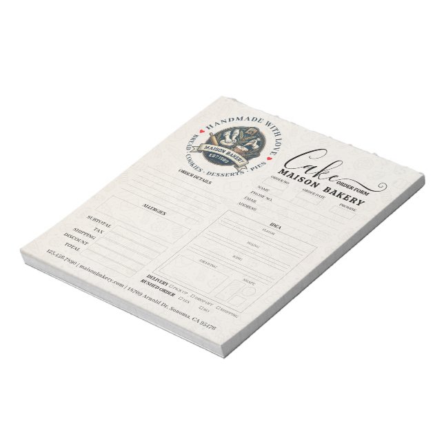 Bakery Store Pastry Chef Cake Baker Order Form Notepad (Rotated)