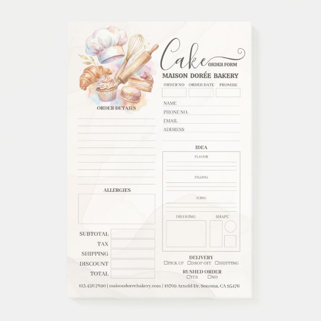 Bakery Store Pastry Chef Cake Baker Order Form Post-it Notes (Front)