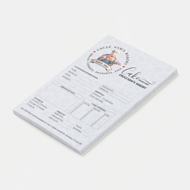 Bakery Store Pastry Chef Cake Baker Order Form Post-it Notes (Angled)