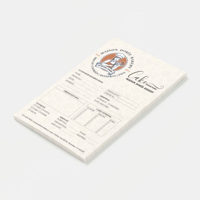 Bakery Store Pastry Chef Cake Baker Order Form Post-it Notes (Angled)