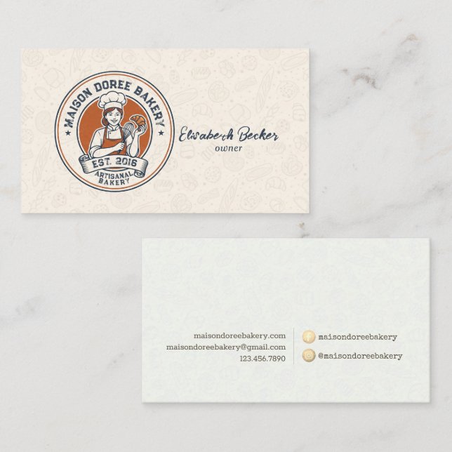 Bakery Store Pastry Chef Dessert Sweets Cake Baker Business Card (Front/Back)
