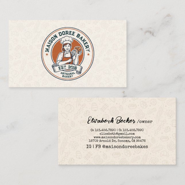 Bakery Store Pastry Chef Dessert Sweets Cake Baker Business Card (Front/Back)
