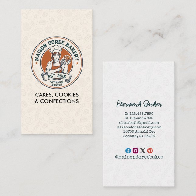 Bakery Store Pastry Chef Dessert Sweets Cake Baker Business Card (Front/Back)