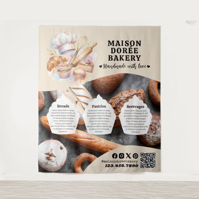 Bakery Store Pastry Chef Dessert Sweets Cake Baker Tapestry (Front)