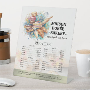 Bakery Store Pastry Chef Dessert Sweets Price List Pedestal Sign