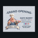 Bakery Store Pastry Chef Desserts Grand Opening Flyer<br><div class="desc">A charming 3D cartoon illustration of a friendly, portly pastry chef with a cheerful smile and a well-groomed mustache. He is dressed in a professional white chef's hat (toque), a vibrant red-and-white striped neckerchief, and blue denim overalls over a white shirt. The chef gives an enthusiastic thumbs-up while balancing a...</div>
