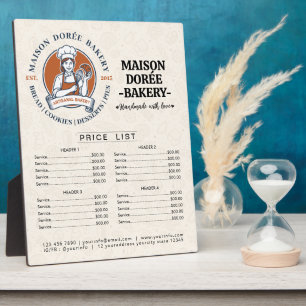 Bakery Store Pastry Chef Desserts Menu Price List Plaque