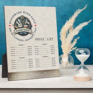 Bakery Store Pastry Chef Desserts Menu Price List Plaque